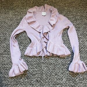 Pink ruffle cardigan top